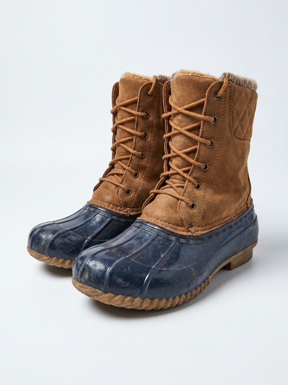 JustFab Tan Suede and Navy Waterproof Winter Boots